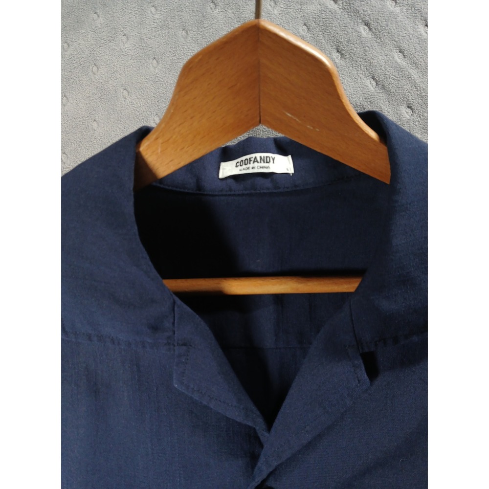 COOFANDY Mens Navy Blue Camp Collar Short Sleeve Button Down Shirt Large Pocket - Picture 6 of 9